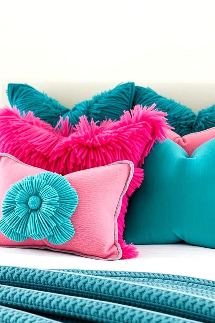 Playful Teal and Pink Decorative Pillows - 30 Teal and Pink Bedroom Ideas