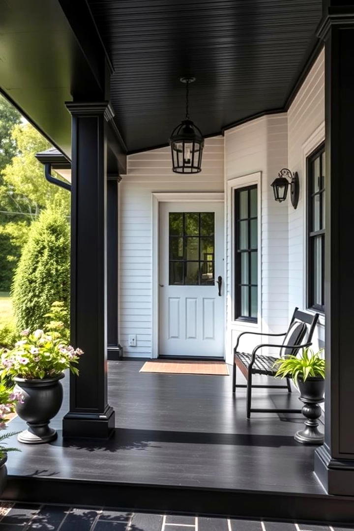 Polished Black Architectural Features - 30 Black Porch Ideas