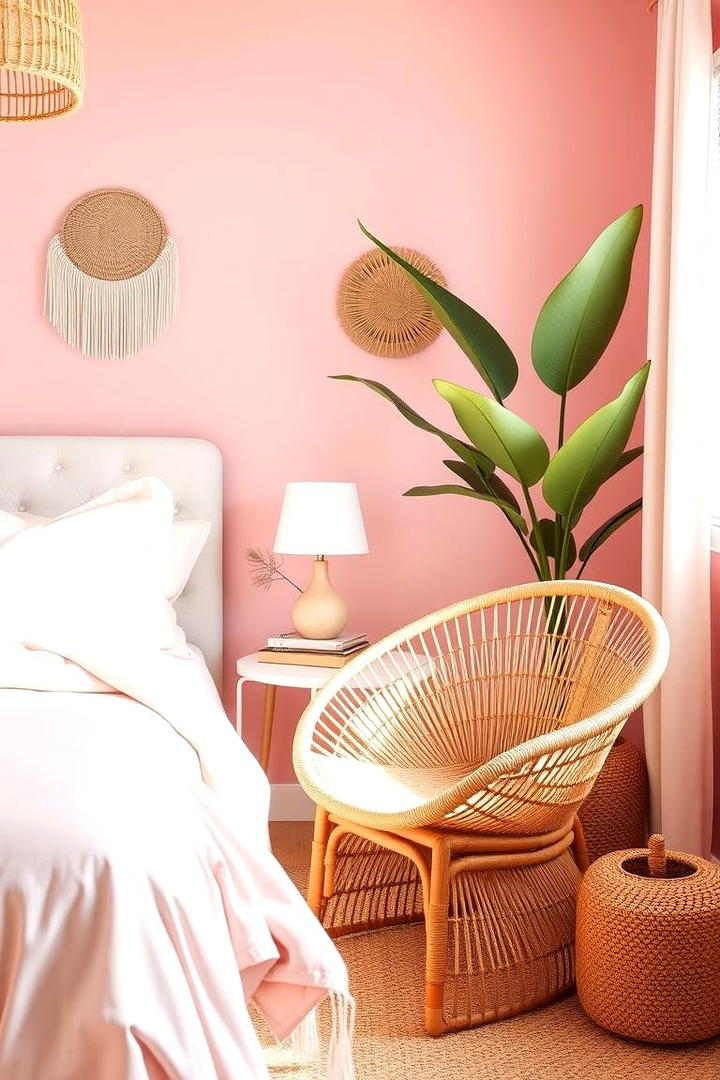 Rattan Accent Chair with Flair - 30 Pink Boho Bedroom Ideas