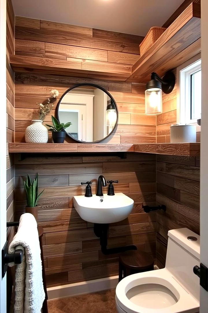 Reclaimed Barn Wood Shelves - 30 Small Bathroom Shelving Ideas