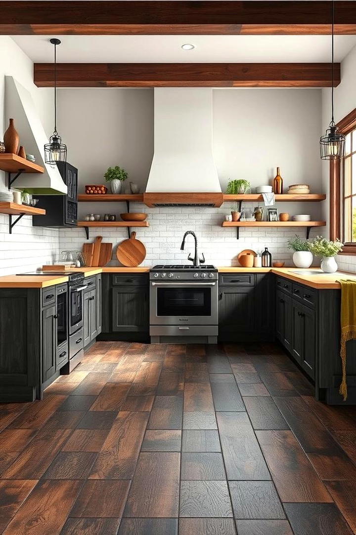 Reclaimed Black Wood Charm - 30 Black Floor Kitchen Ideas