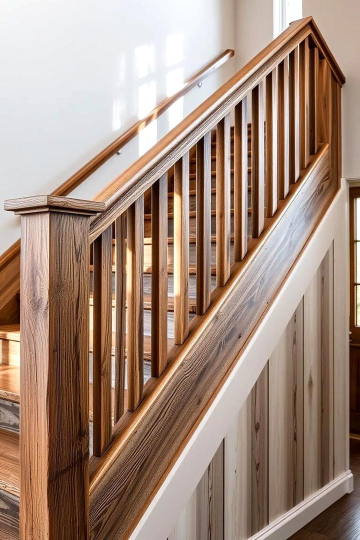 Reclaimed Wood Charm - 30 Farmhouse Rustic Stair Railing Ideas