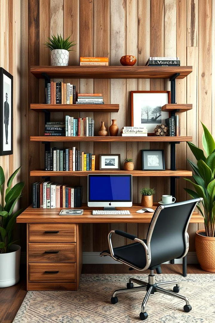 Reclaimed Wood Floating Shelves - 30 Rustic Home Office Ideas