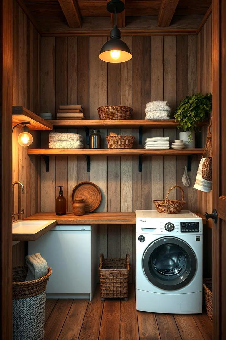 Reclaimed Wood Laundry Shelves - 30 Laundry Room Shelf Ideas