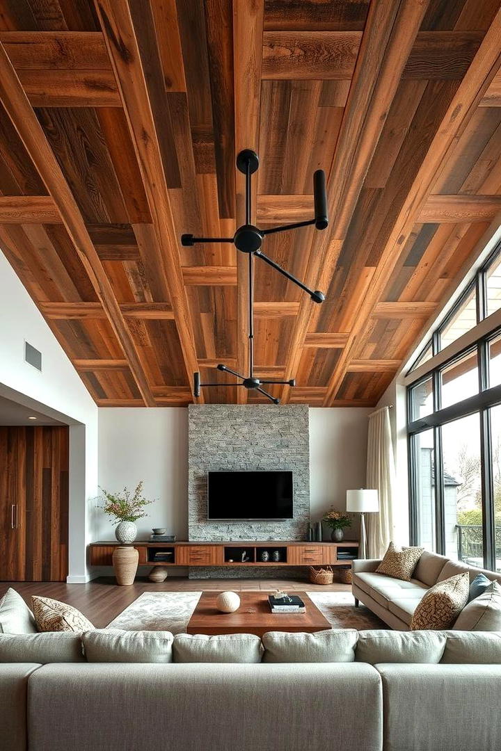 Reclaimed Wood Panels - 30 Rustic Ceiling Ideas