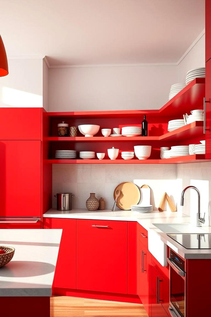 Red Open Shelving Display - 30 Red Kitchens