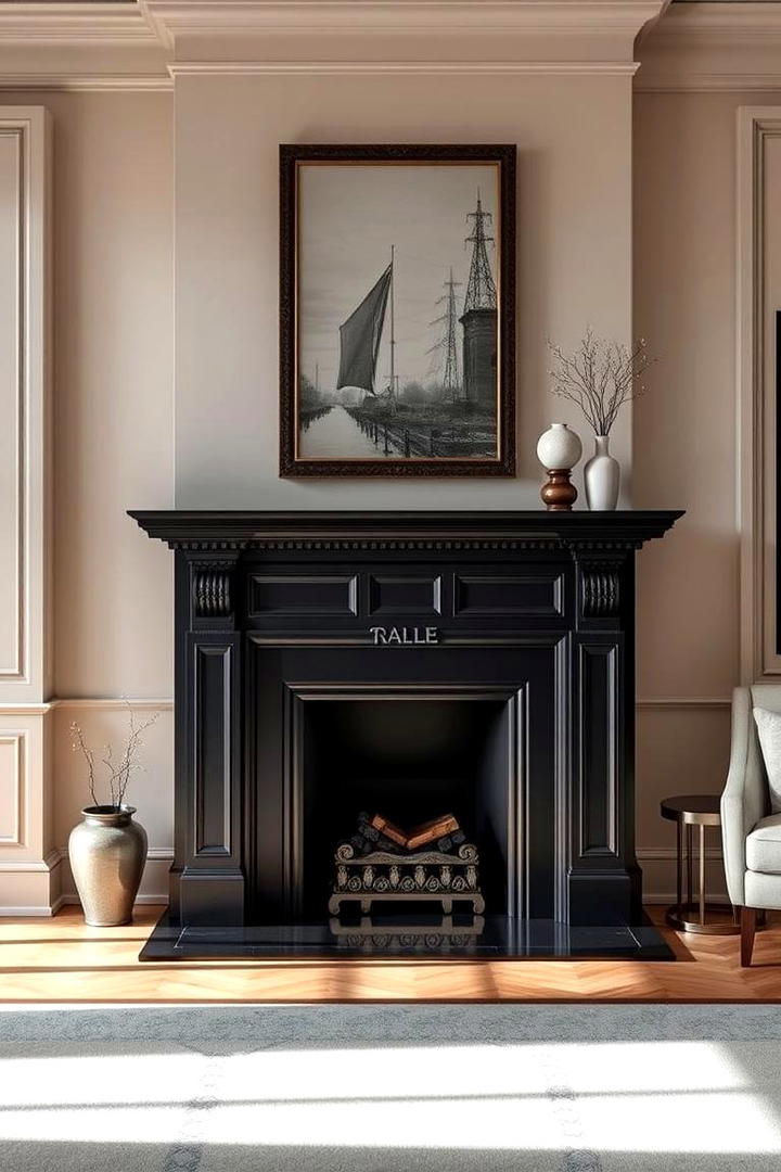 Refined Classic Elegance - 30 Black Fireplace Ideas