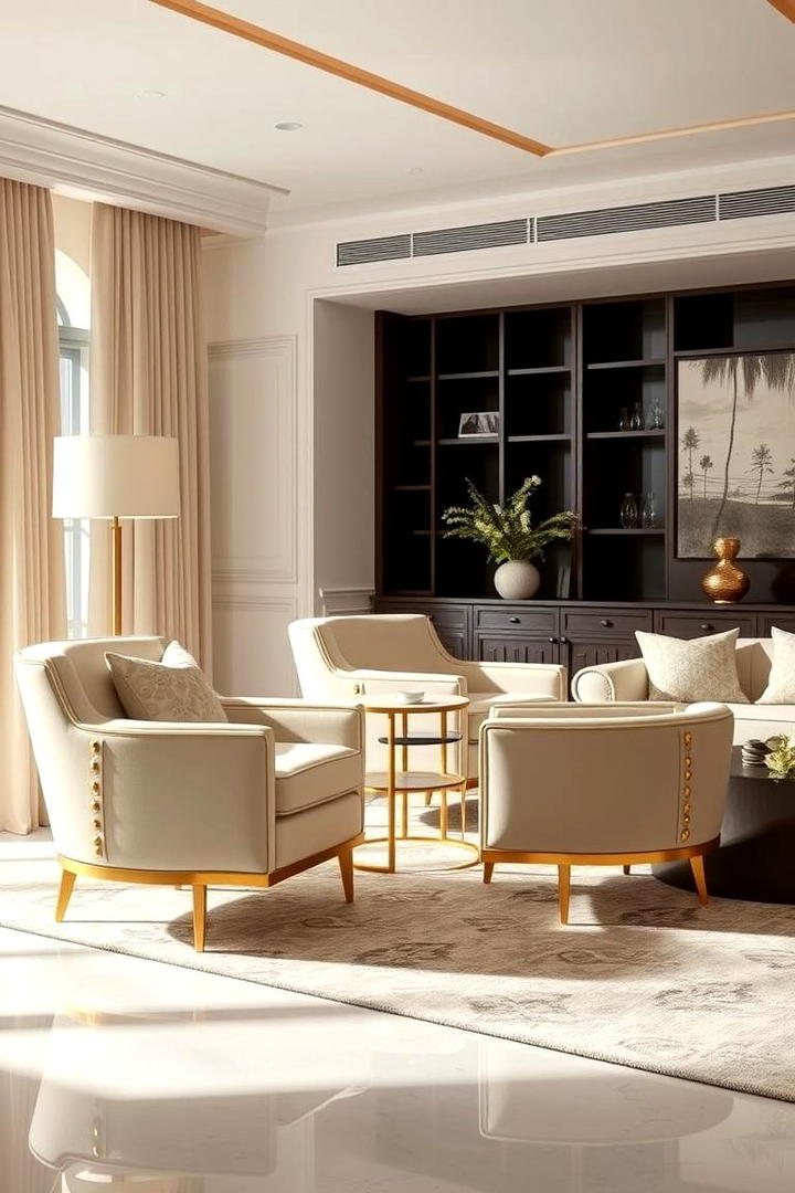 Refined Cream and Gold Accent Chairs - 30 Cream and Gold Living Room Ideas