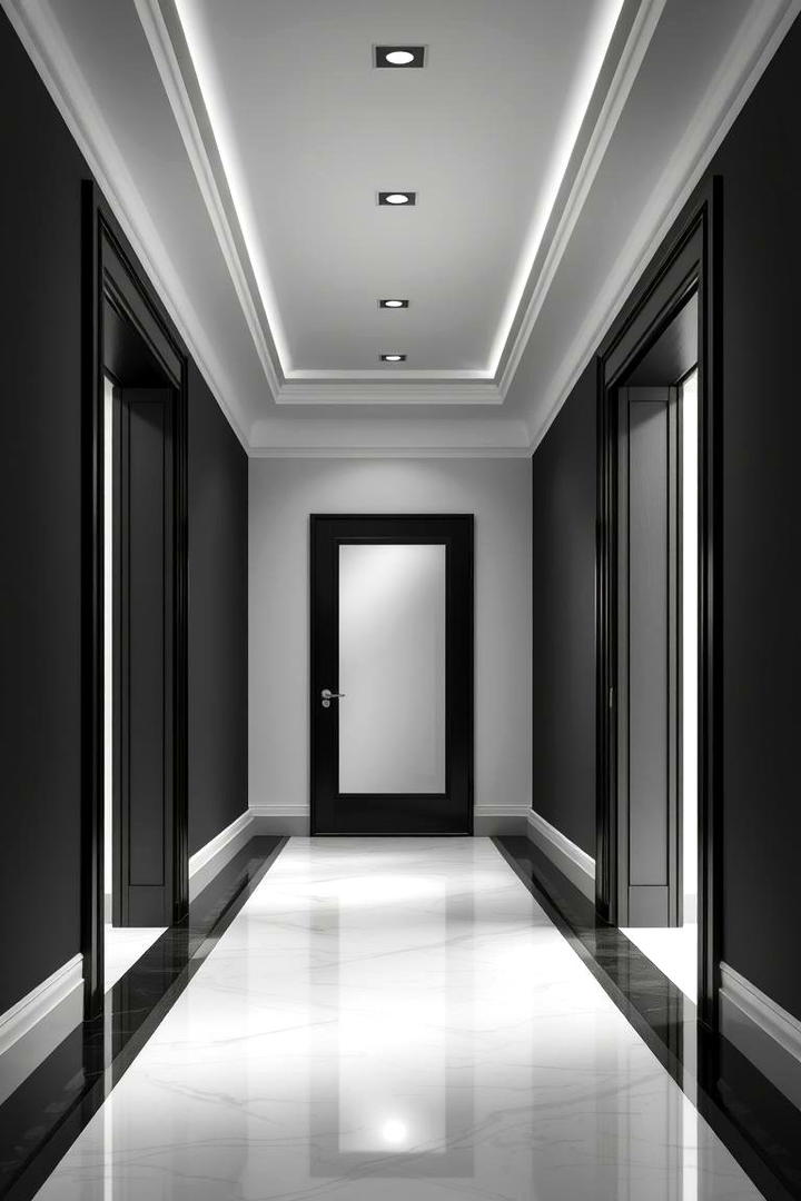 Refined Door Frames - 30 Black and White Hallway Ideas