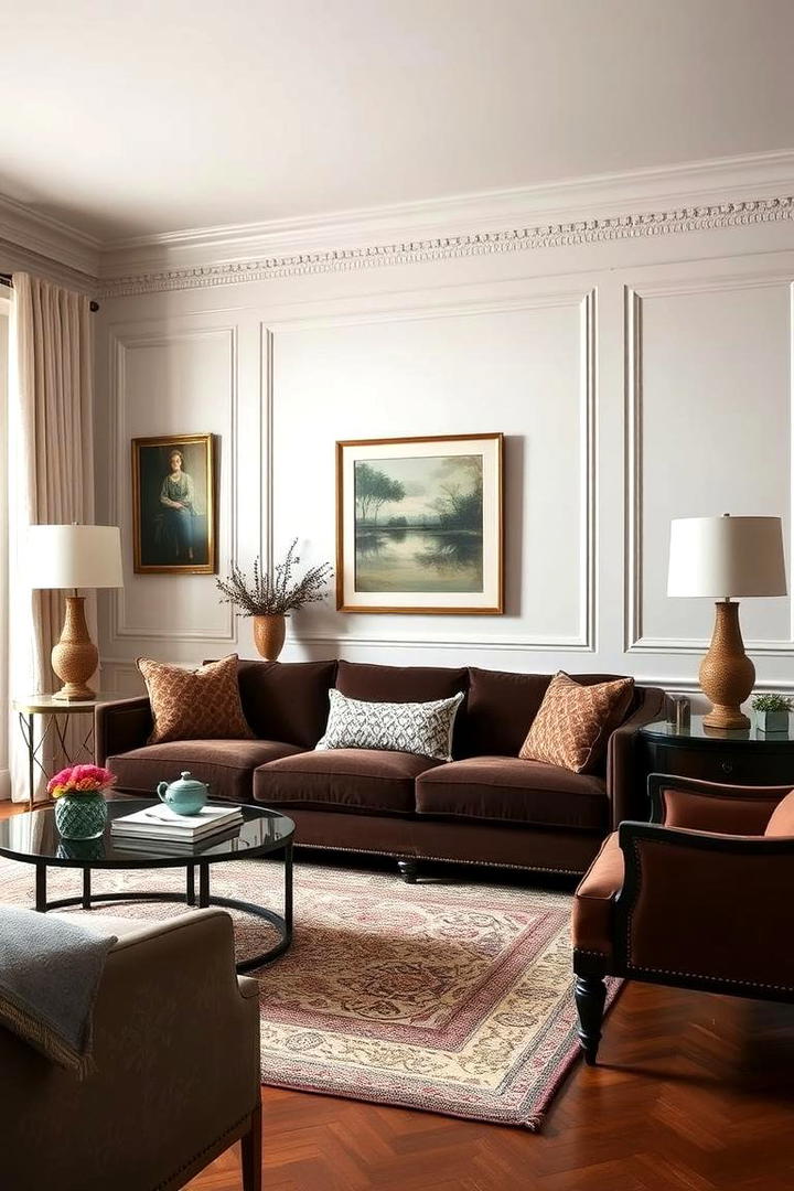 Refined Elegance with Classic Decor - 30 Dark Brown Couch Living Room Ideas