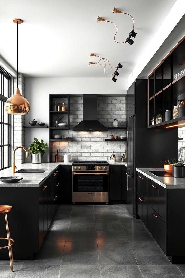 Refined Industrial Touches - 30 black white and gold kitchen ideas