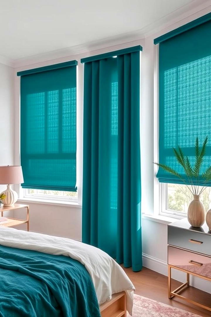 Refined Teal Window Treatments - 30 Teal and Pink Bedroom Ideas