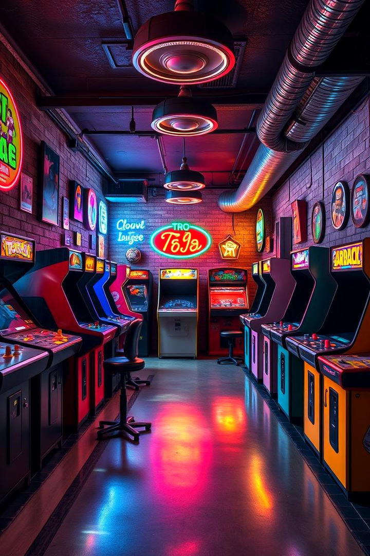 Retro Arcade Lounge - 30 Basement Game Room Ideas