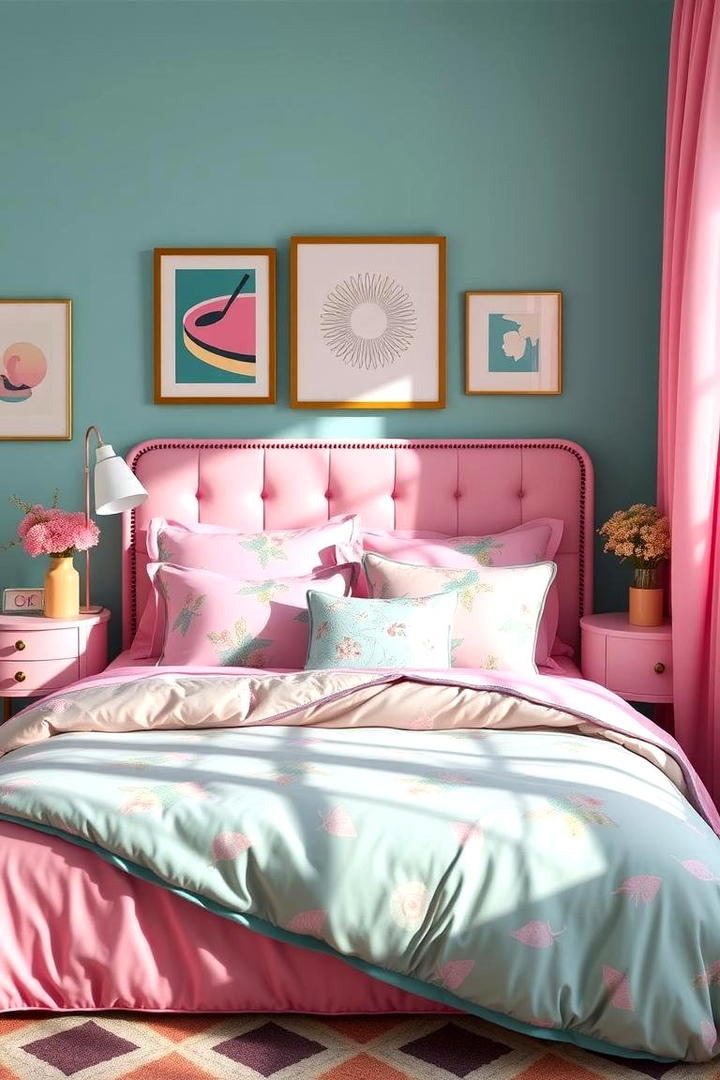 Retro Pink and Teal Bedding - 30 Teal and Pink Bedroom Ideas