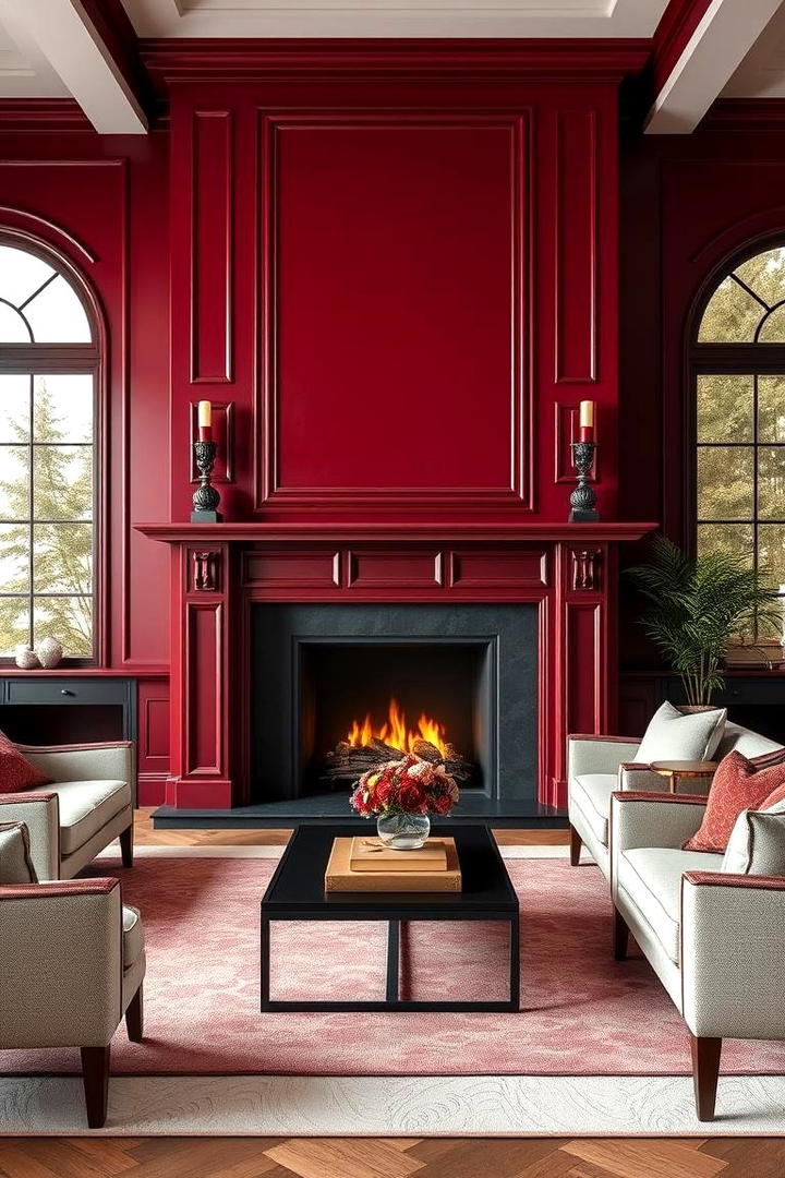 Rich Burgundy Statement - 30 Fireplace Paint Ideas