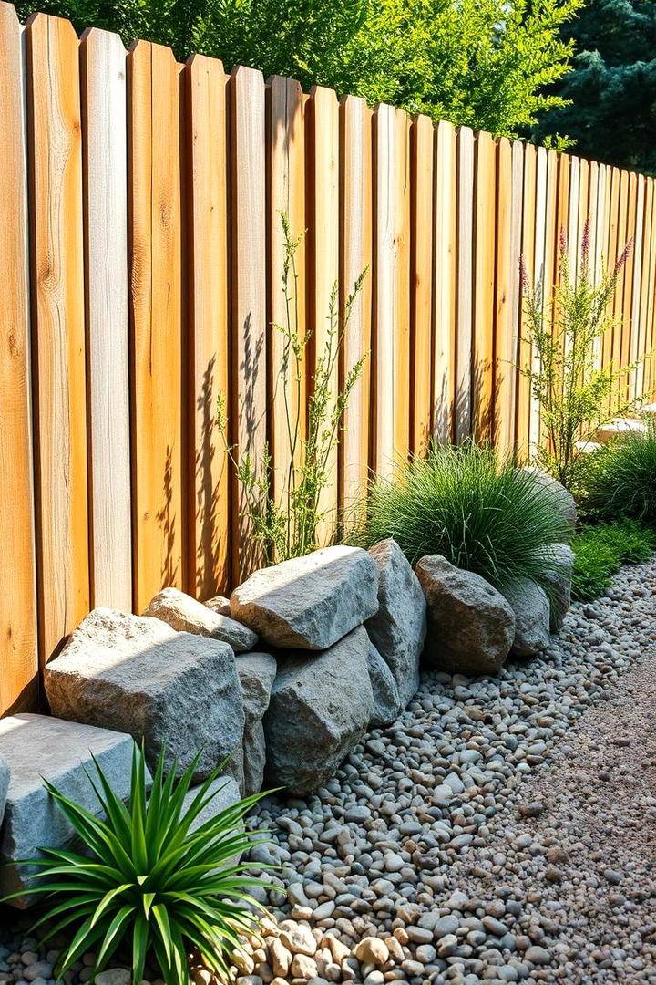 Rock Feature Enhancement - 30 Simple Fence Line Landscaping Ideas