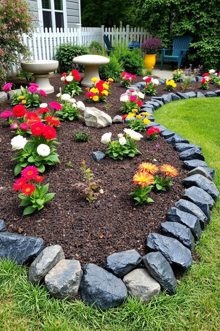 Rock Filled Garden Borders - 30 Black River Rock Landscaping Ideas