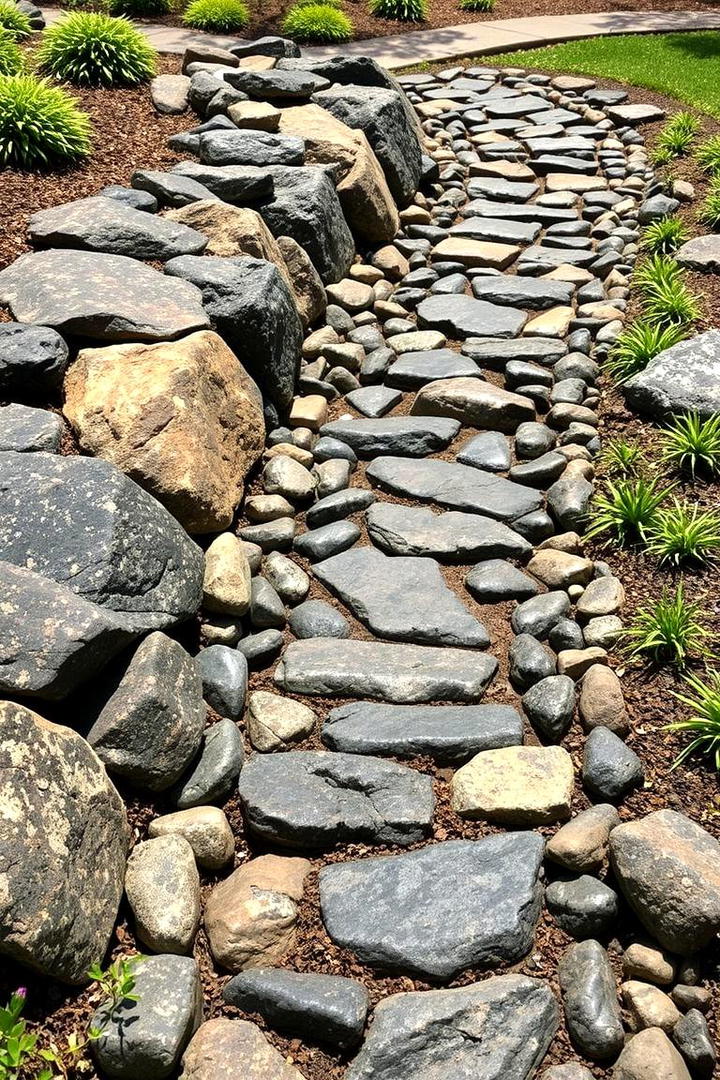 Rock Garden Pathway Design - 30 Black River Rock Landscaping Ideas