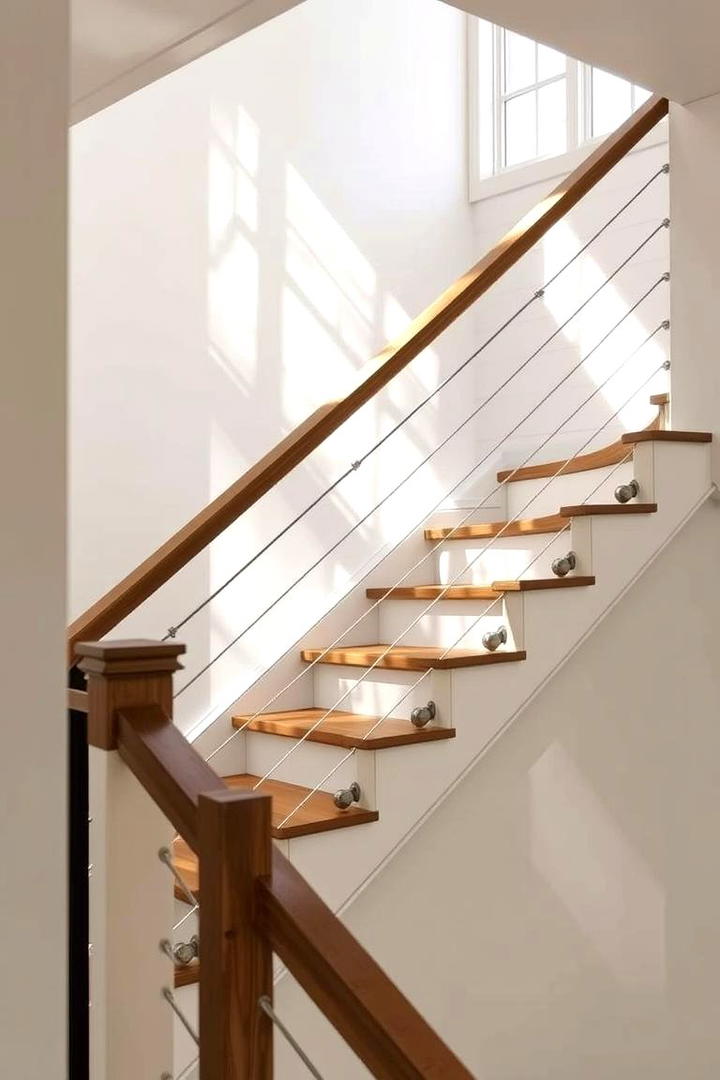 Rustic Cable Rail System - 30 Farmhouse Rustic Stair Railing Ideas