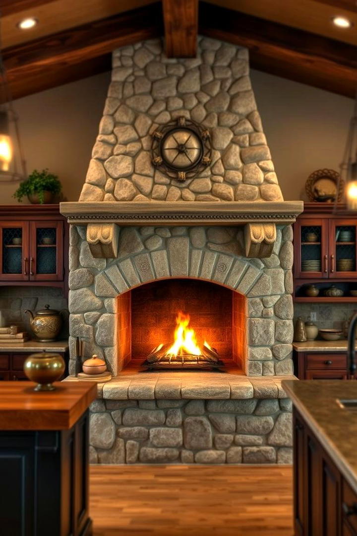 Rustic Fireplace Feature - 30 Tuscan Kitchen Design Ideas