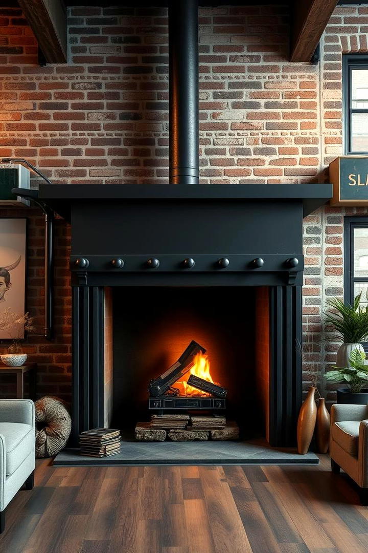 Rustic Industrial Charm - 30 Black Fireplace Ideas