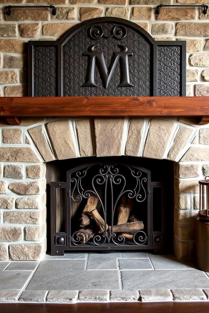 Rustic Iron Fireback - 30 French Country Fireplace Ideas