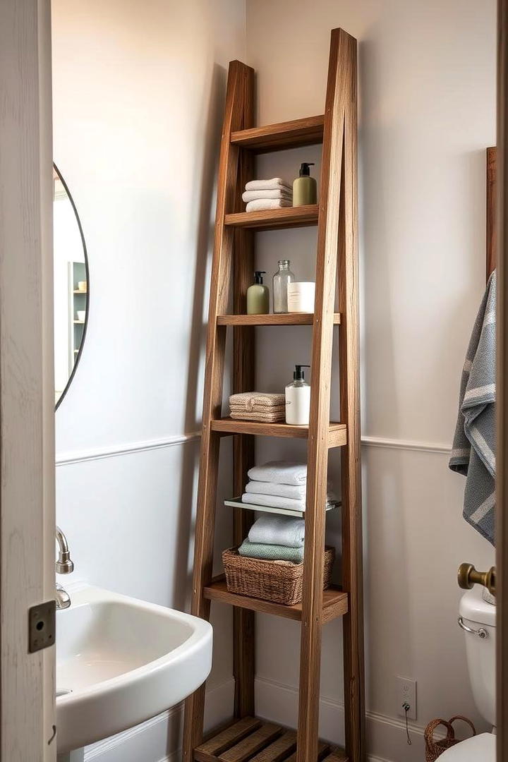 Rustic Ladder Shelf - 30 Bathroom Furniture Ideas