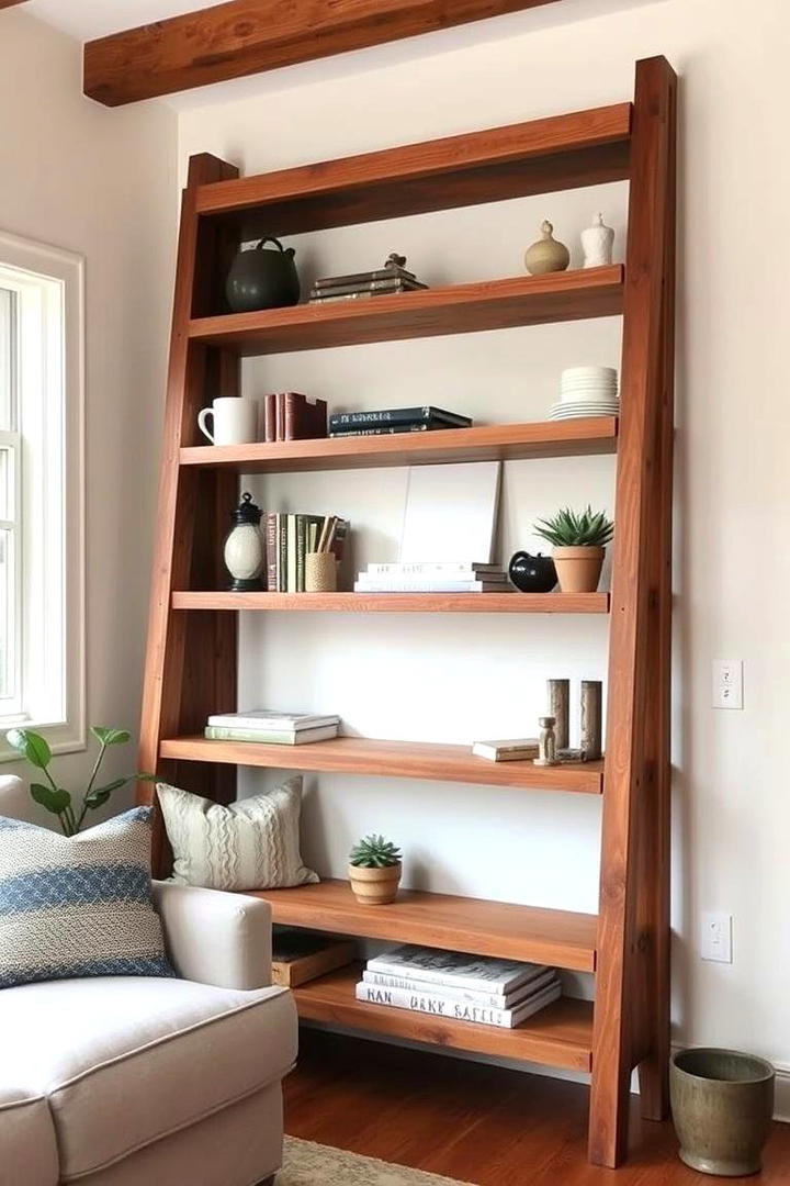 Rustic Ladder Shelving Unit - 30 Small Rustic Living Room Ideas