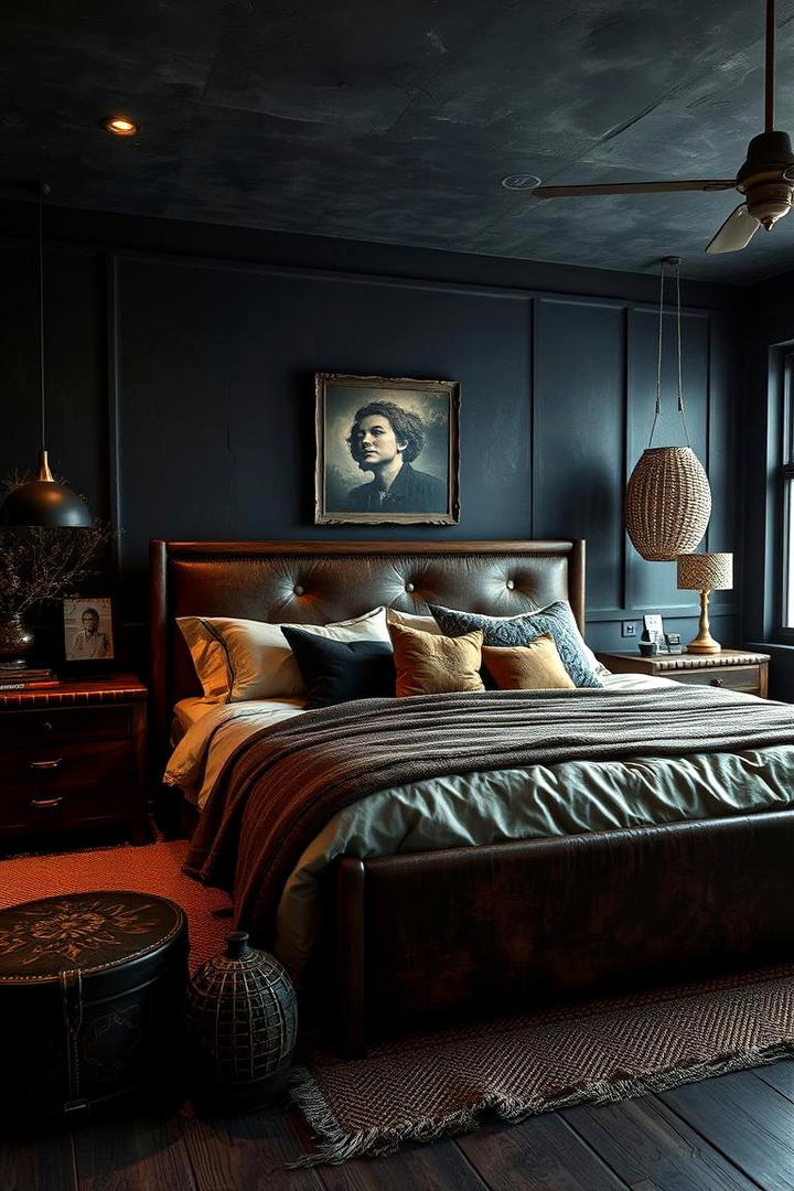 Rustic Leather Furnishings - 30 Dark Boho Bedroom Ideas