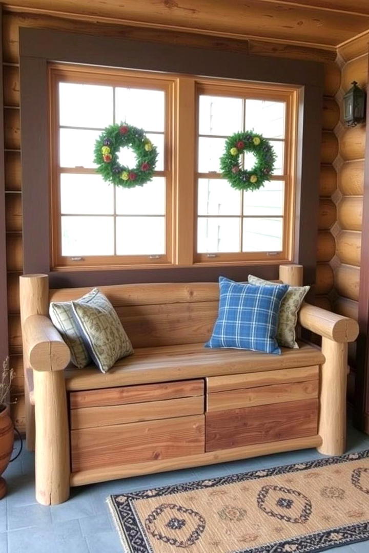 Rustic Log Storage Bench - 30 Rustic Front Porch Ideas