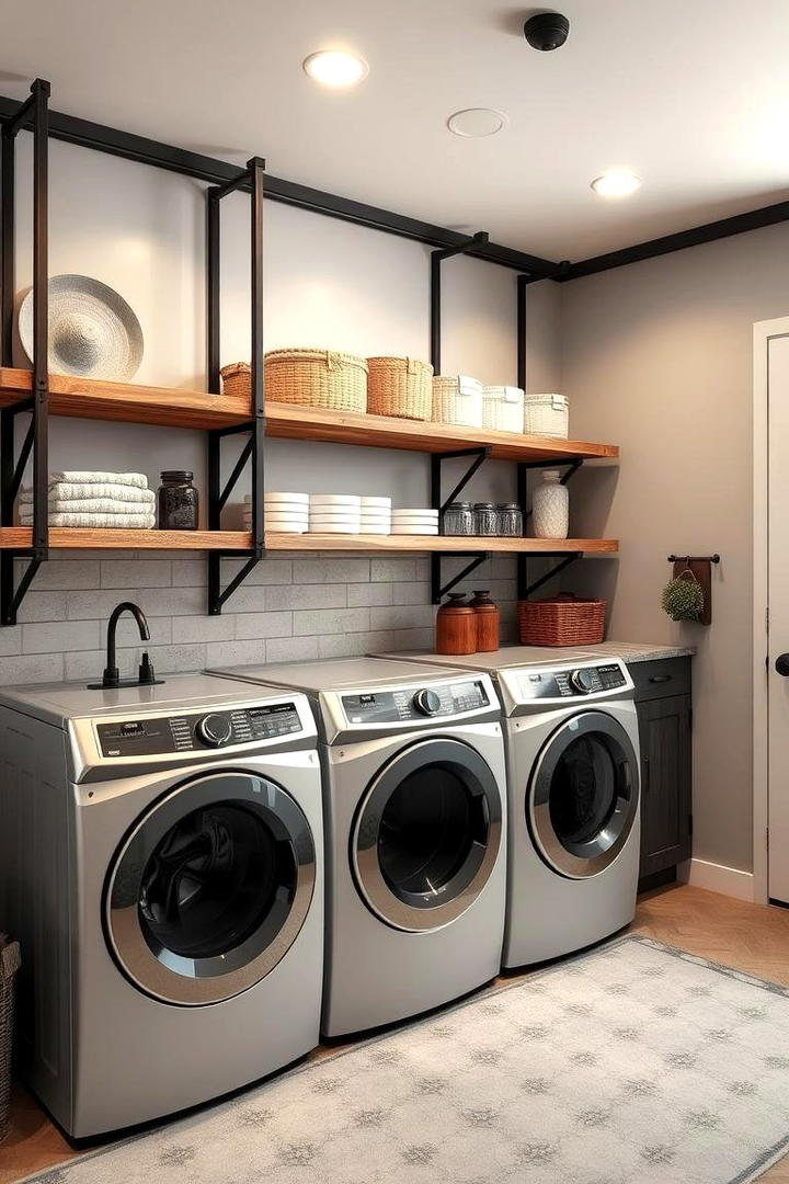 Rustic Metal and Wood Laundry Shelves - 30 Laundry Room Shelf Ideas