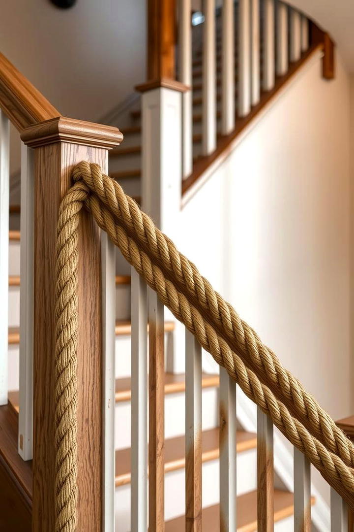 Rustic Rope Detail - 30 Farmhouse Rustic Stair Railing Ideas