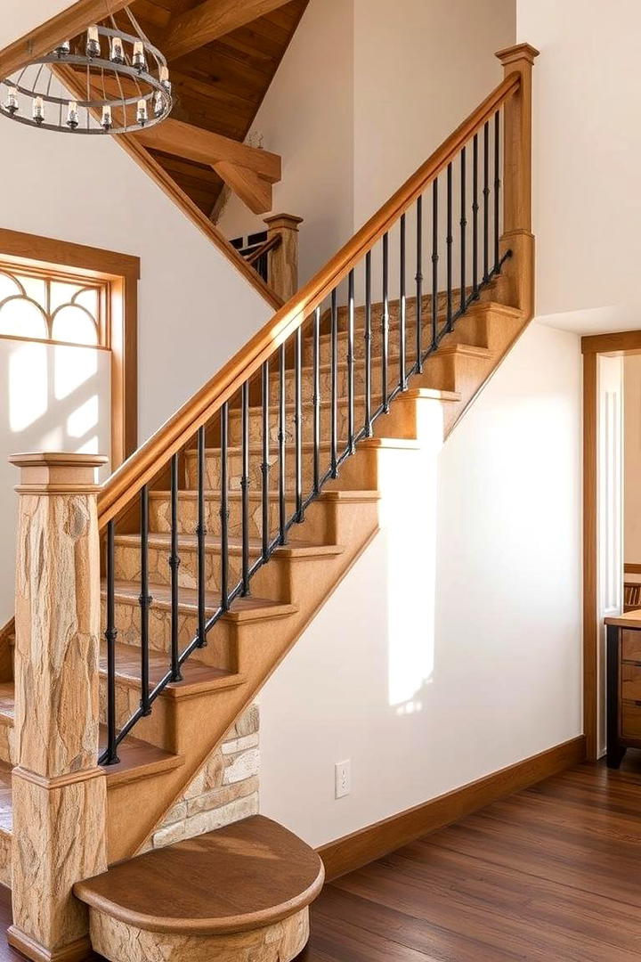 Rustic Stone Accents - 30 Farmhouse Rustic Stair Railing Ideas