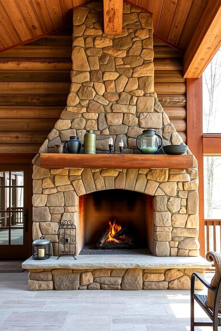 Rustic Stone Fireplace Feature - 30 Rustic Front Porch Ideas