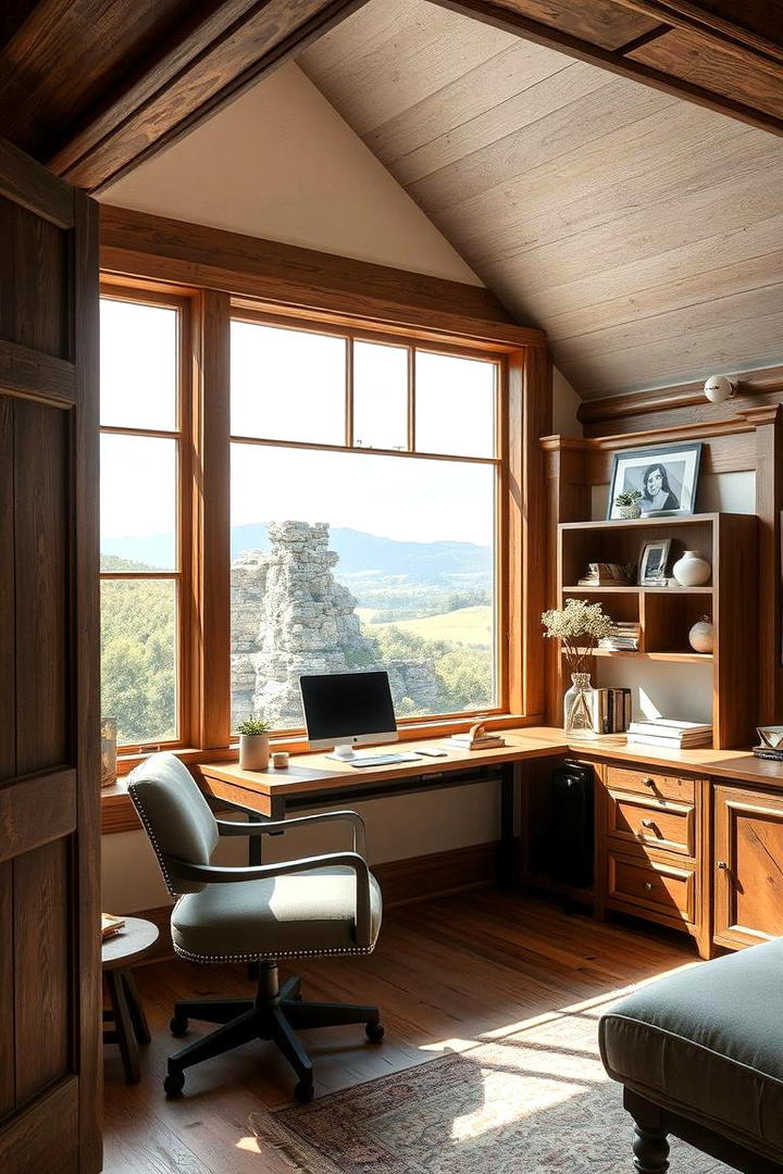 Rustic Window Frame Detail - 30 Rustic Home Office Ideas