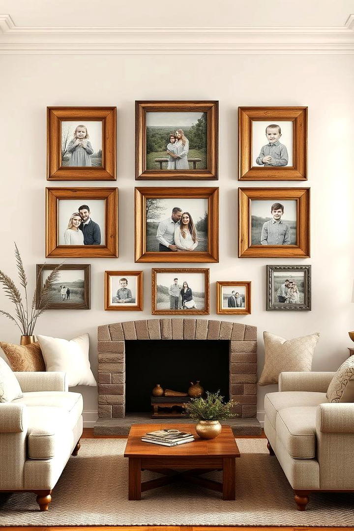 Rustic Wood Frames - 30 Family Picture Wall Ideas