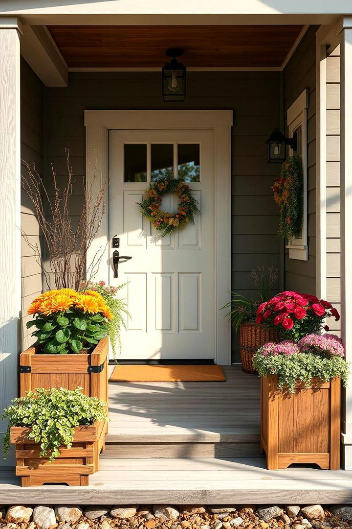 Rustic Wood Planters - 30 Small Front Porch Ideas