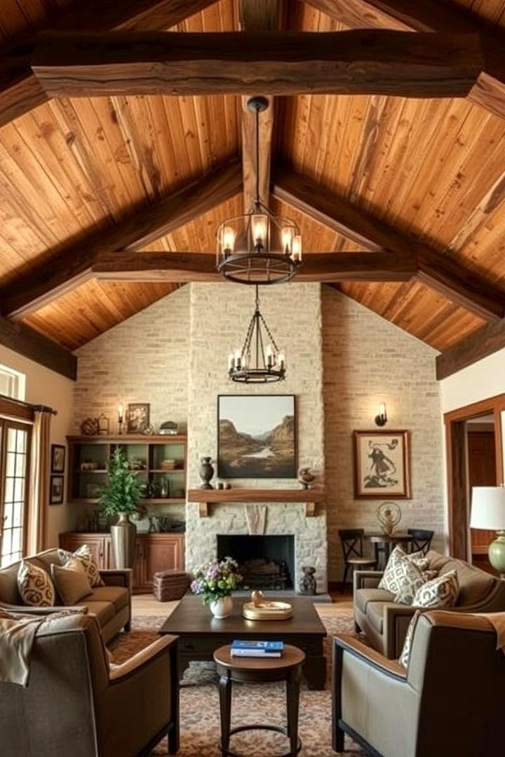 Rustic Wooden Accents - 30 Living Room Ceiling Lighting Ideas