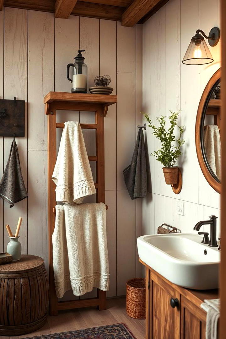 Rustic Wooden Towel Rack - 30 Towel Storage Ideas