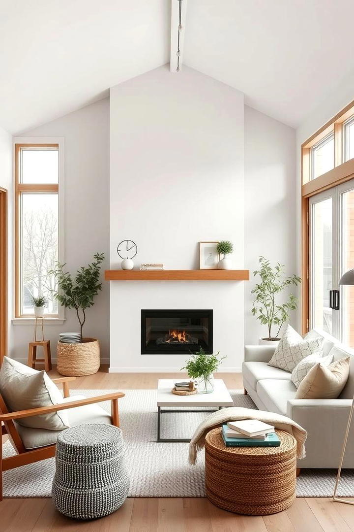 Scandinavian Sunroom with Clean Lined Fireplace - 30 Sunroom With Fireplace