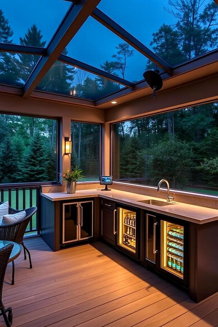 Screened Deck with Built In Bar and Entertainment - 30 Screened-in Deck Ideas