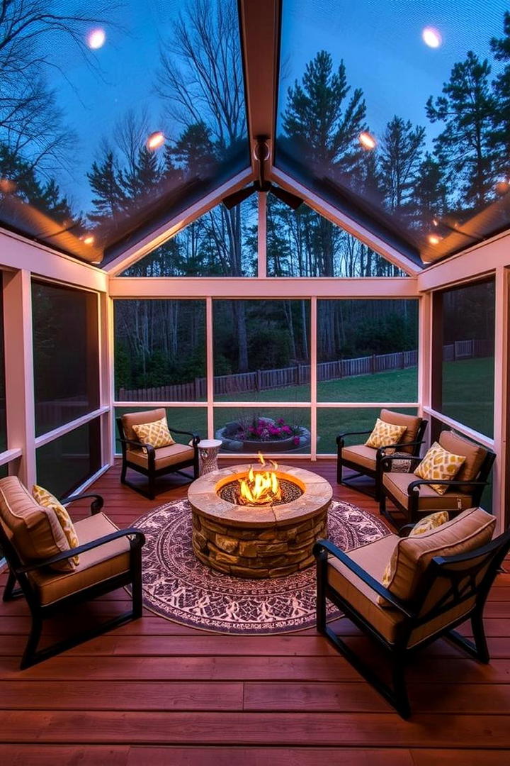 Screened Deck with Fire Pit Area - 30 Screened-in Deck Ideas