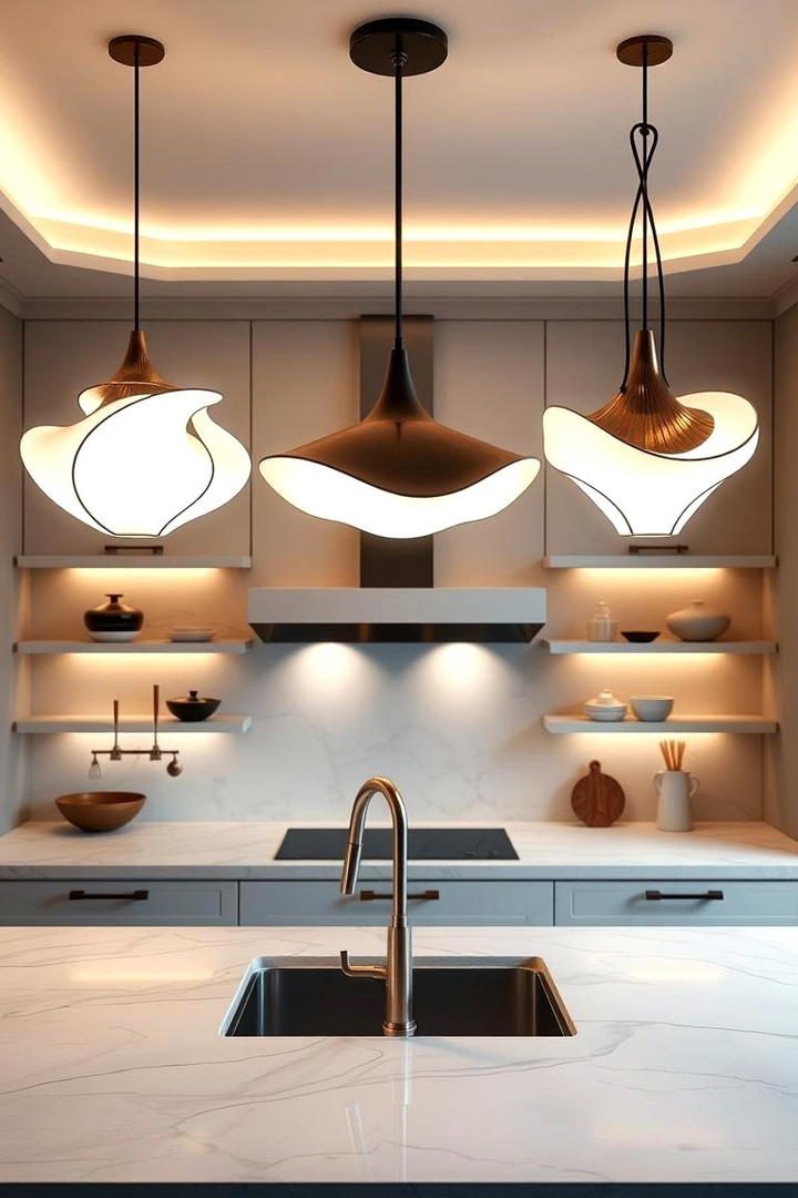 Sculptural Pendant Lights - 30 Art Deco Kitchen Ideas