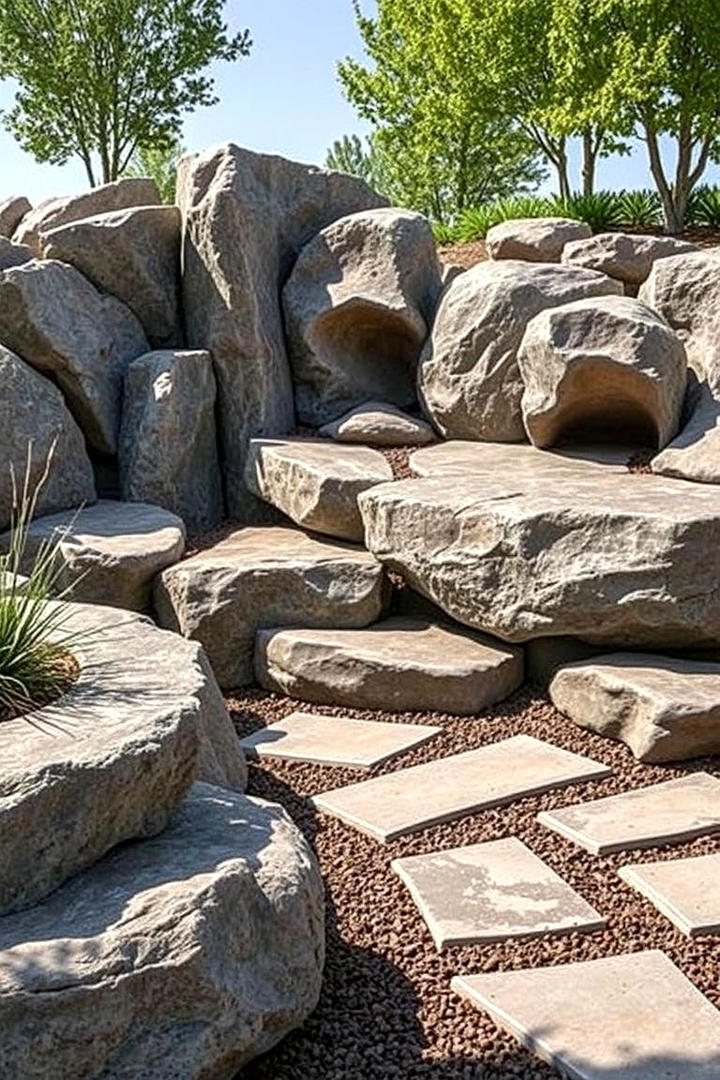 Sculptural Rock Installations - 30 Black River Rock Landscaping Ideas