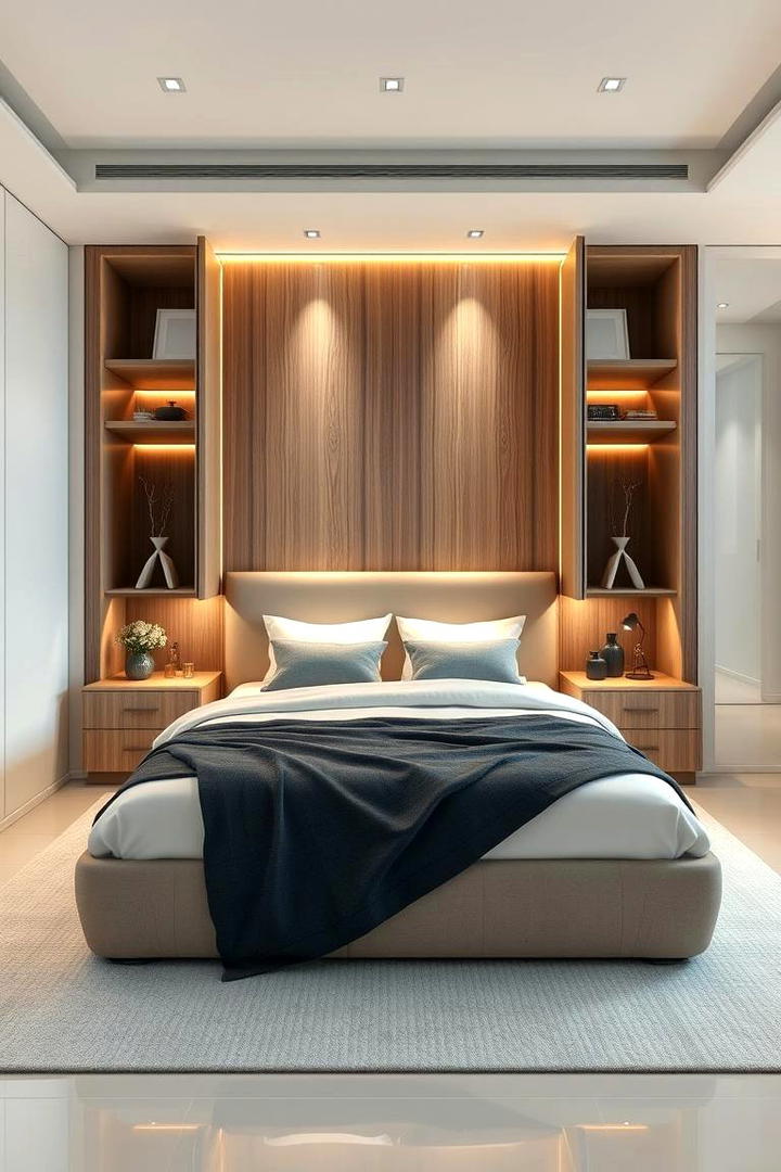 Seamless Headboard Wardrobe - 30 Built-in Wardrobe Ideas Around a Bed