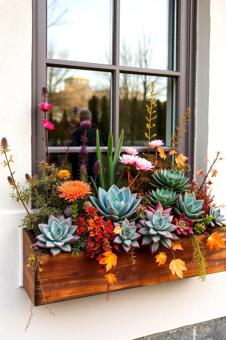 Seasonal Succulent Scene - 30 Fall Window Box Ideas