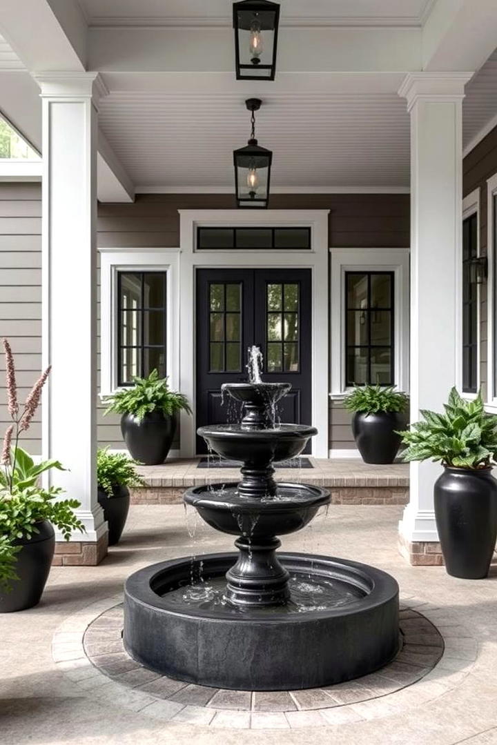 Serene Black Fountain Features - 30 Black Porch Ideas