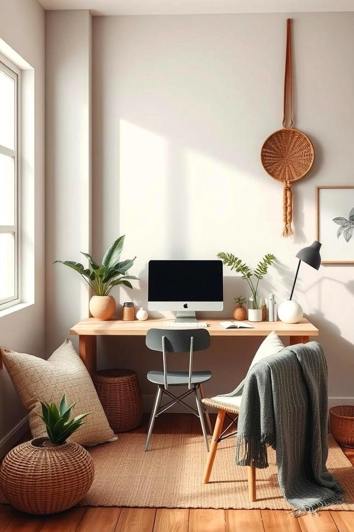 Serene Boho Zen Workspace - 30 Bohemian Home Office Ideas