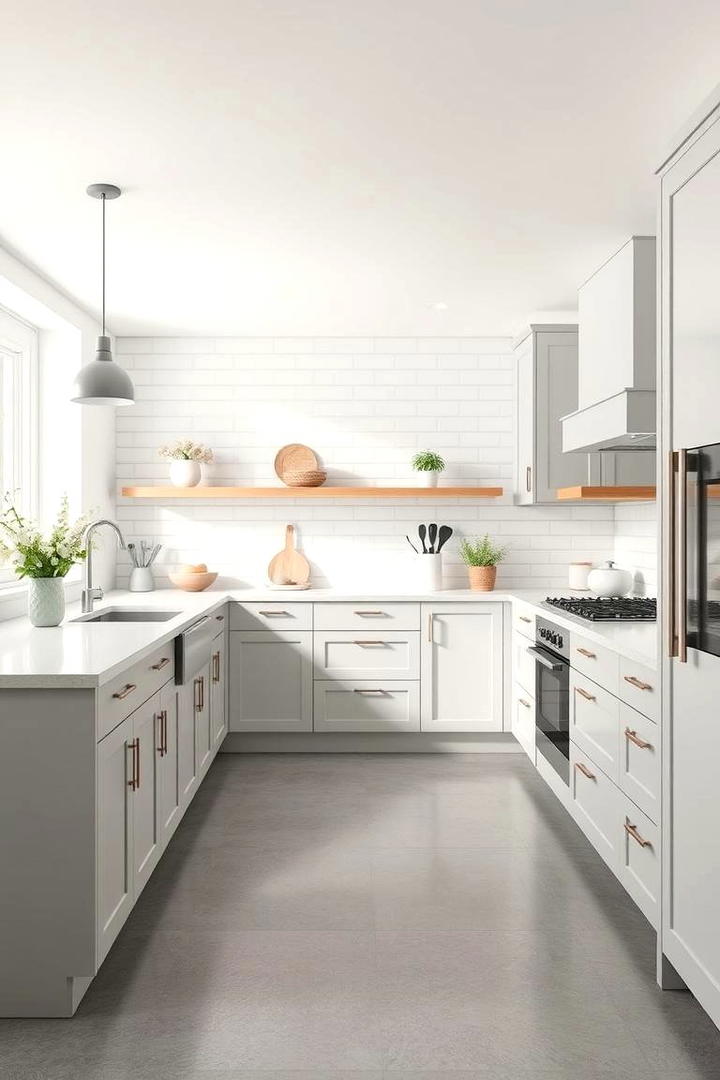 Serene Grey Kitchen with Soft Accents - 30 Kitchens With Grey Floors