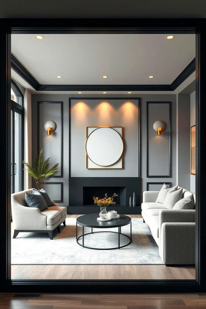 Serene Modern Retreat - 30 living room grey walls black trim